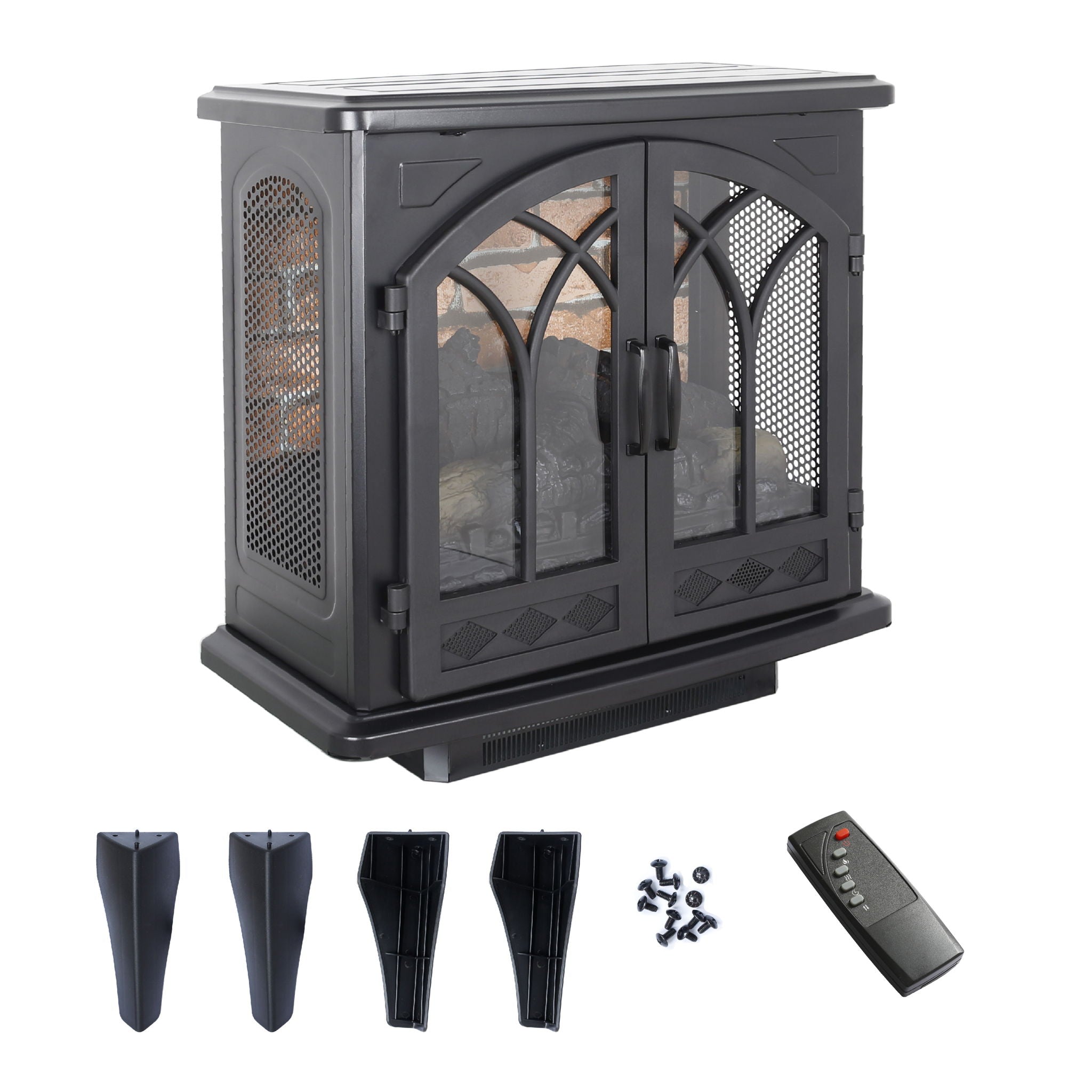 3D Flame Electric Infrared Quartz Fireplace Stove With Remote Control - Antique Black by HouseOfZazla