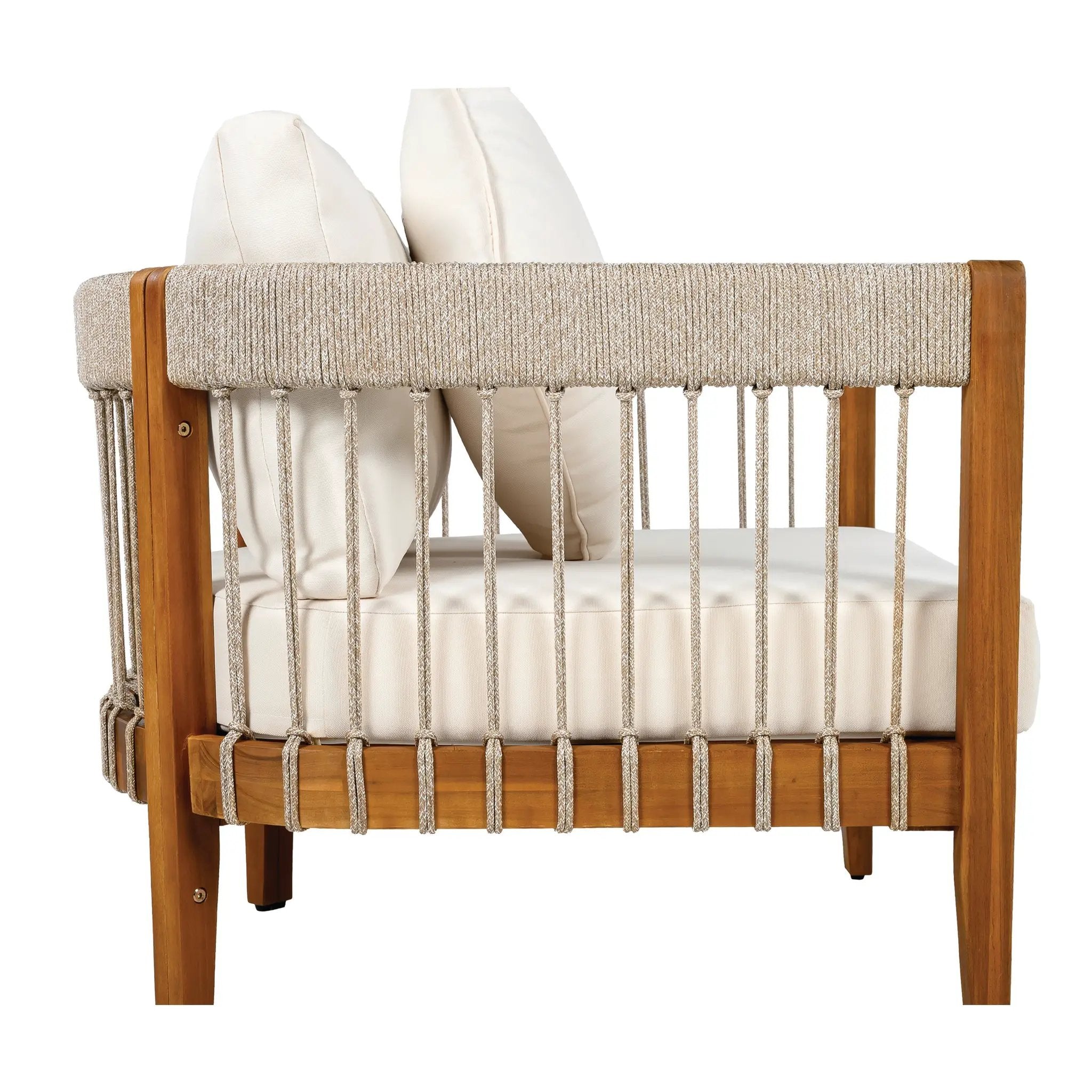 Acacia Wood Outdoor Club Chair with Handwoven Rope Accents & Curved Backrest by HouseOfZazla