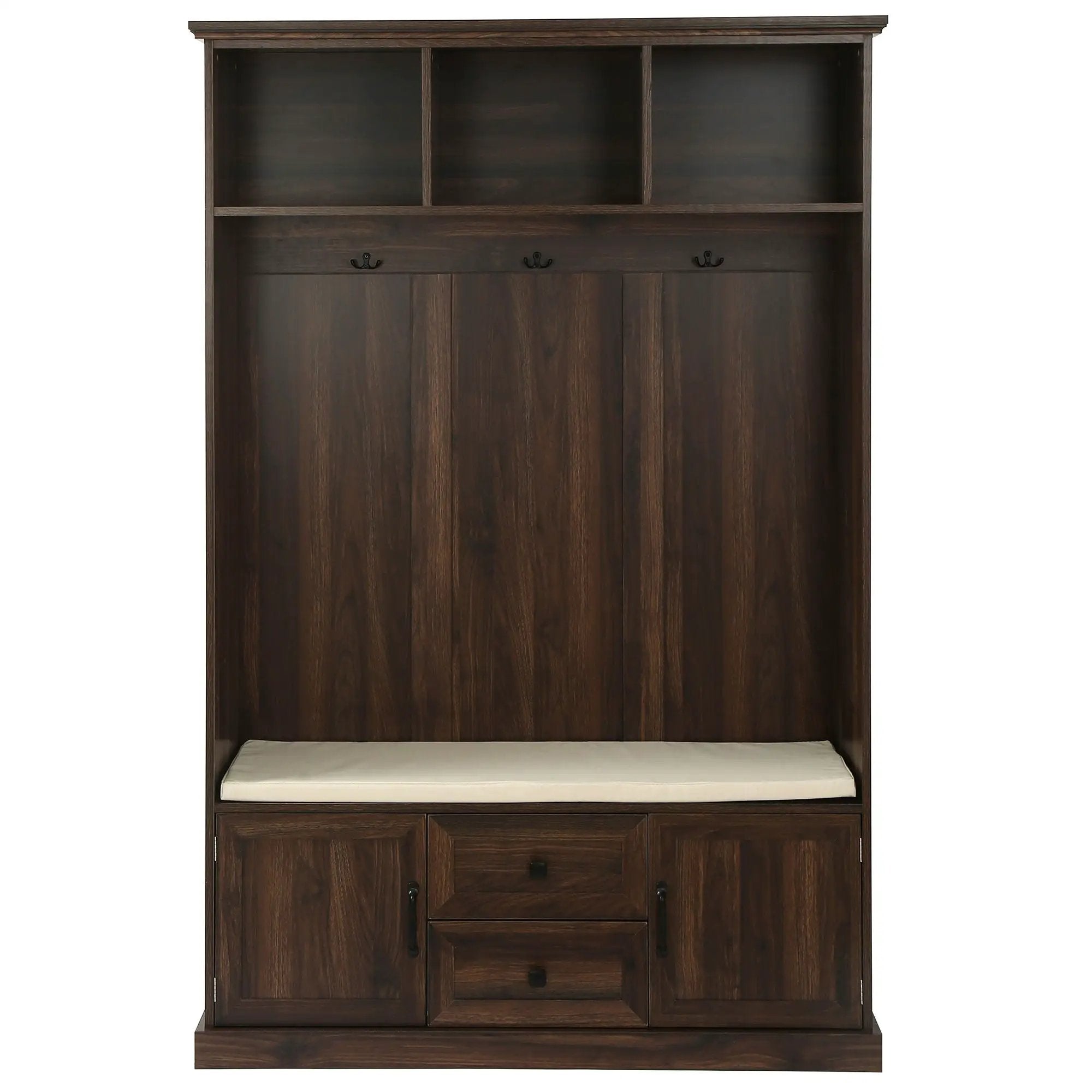Hall Tree With 3 Hooks, Coat Hanger, Entryway Bench, Storage Bench, 3 In 1 Design by HouseOfZazla