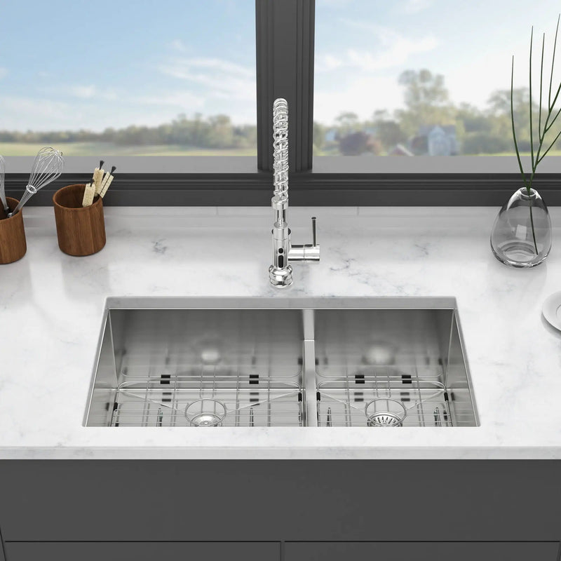 Modern Double Bowl Undermount Sink Design With 10" Deep Basins by HouseOfZazla