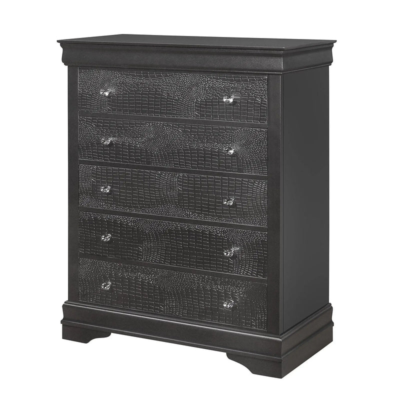 Shaker - 5 Pieces Bedroom Set With Crystal Inspired Tufted Headboard And LED Lighting
