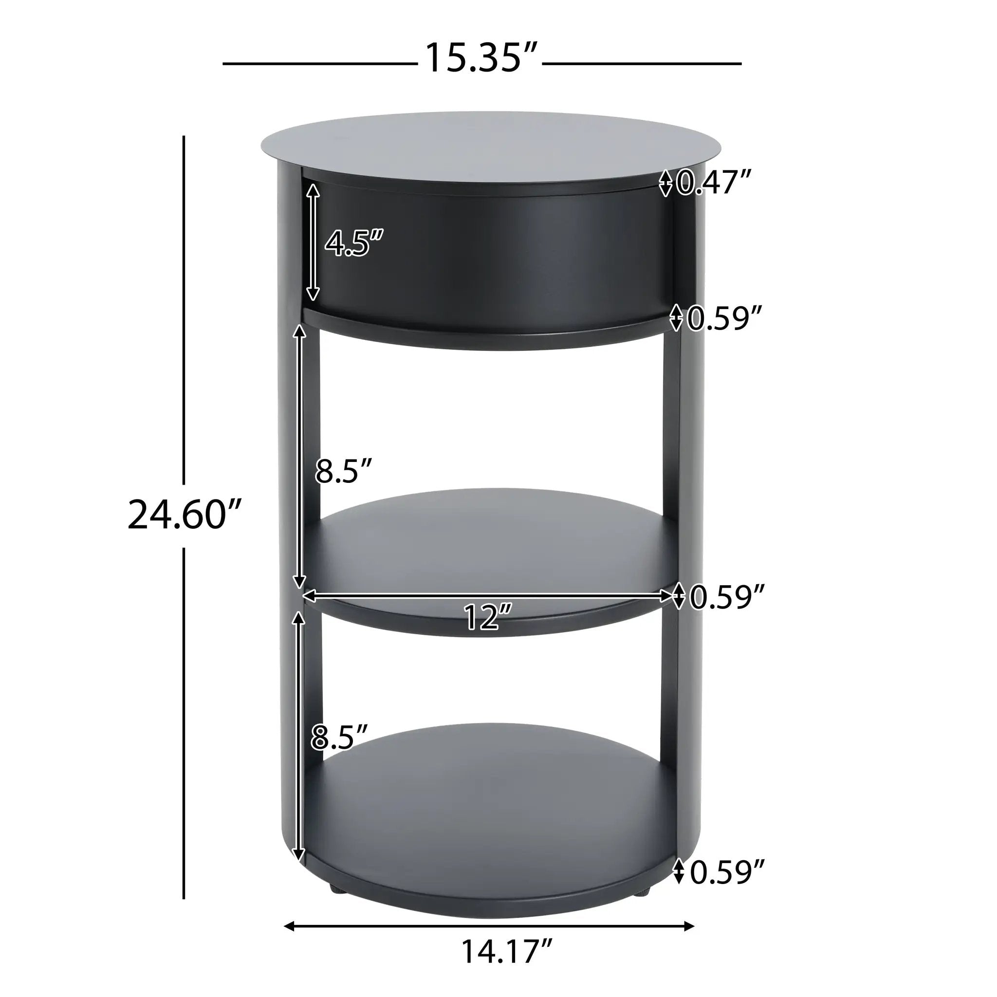Indoor 3-Tier Metal Round Side Table with Sliding Door Cabinet by HouseOfZazla
