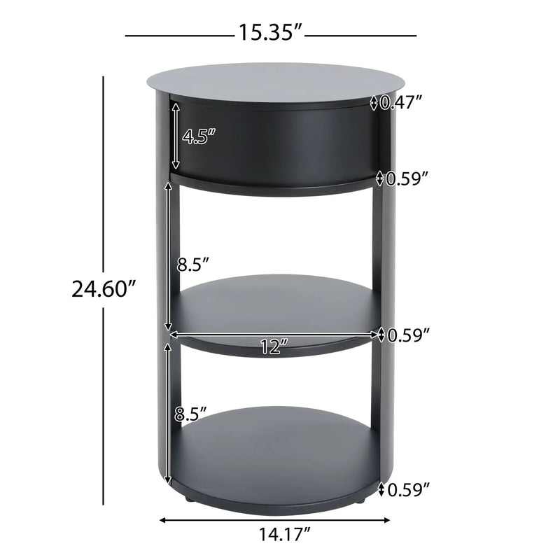 Indoor 3-Tier Metal Round Side Table with Sliding Door Cabinet by HouseOfZazla