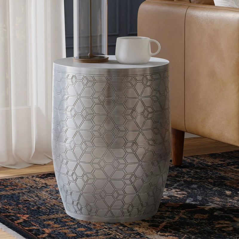 Johnsen - Geometric Pattern Accent Table - Antique Silver by HouseOfZazla
