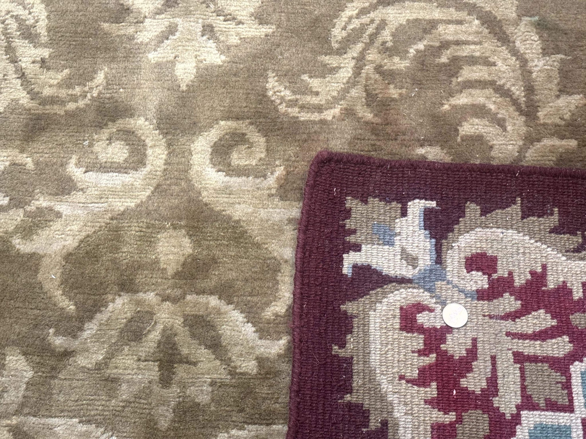 Tibetan Aubusson Rug 6x9, Gold-Beige, Soft Wool Pile, Handmade by Jewel Rugs