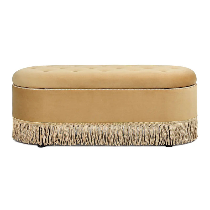 Melinda - Oval Tufted Bullion Fringe Storage Bench by HouseOfZazla