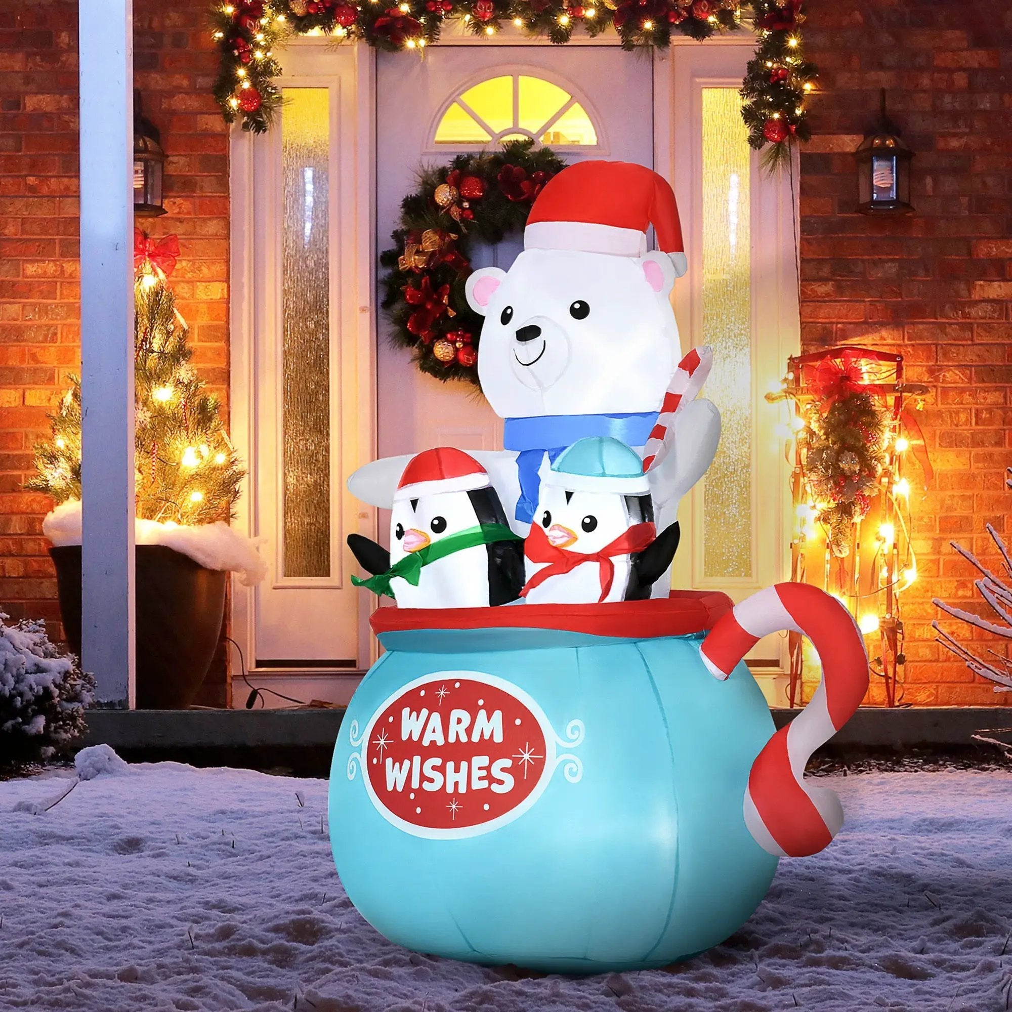 Outsunny 5ft Christmas Inflatable Outdoor Decoration Blessed Polar Bear and Penguins in the Cup by HouseOfZazla