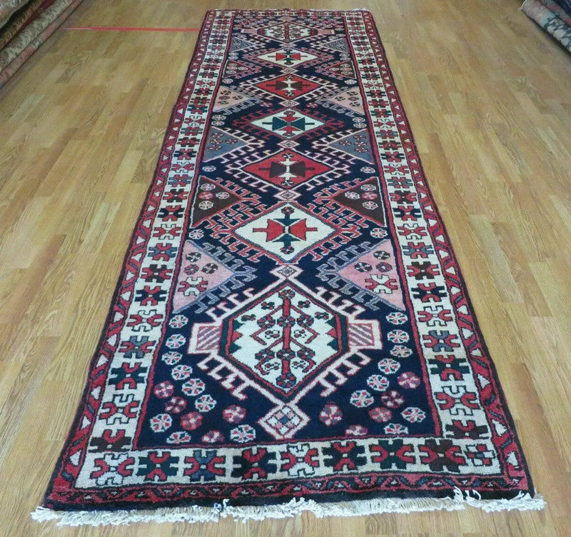 Persian Runner Rug 3.5 x 10.7, Karajeh Heriz Rug, Navy Blue, Geometric Medallions by Jewel Rugs