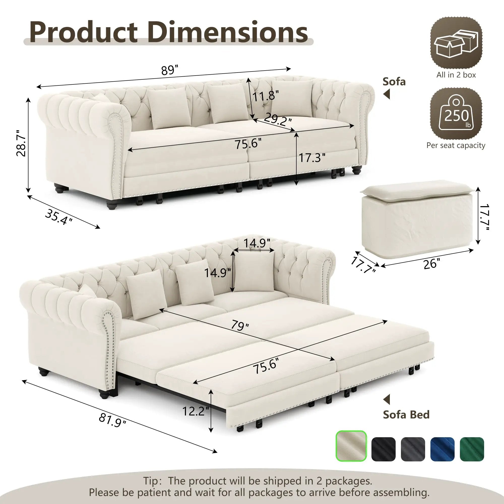 Chesterfield 3-in-1 Pull-Out Sofa Bed by HouseOfZazla