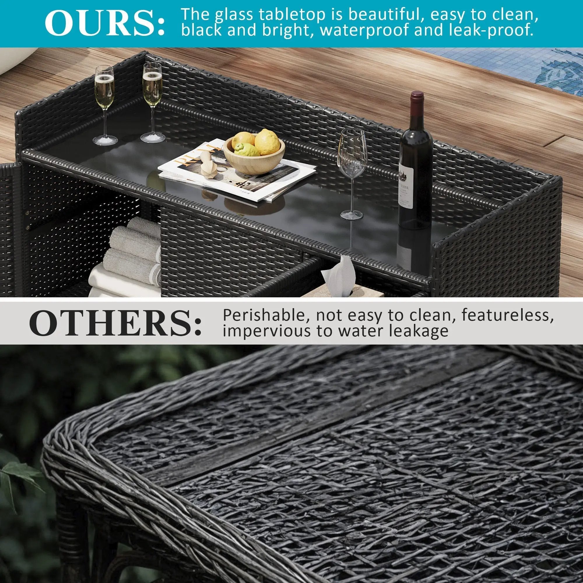 K&K 47.5"W Wicker Outdoor Storage Cabinet with Tempered Glass Top by HouseOfZazla