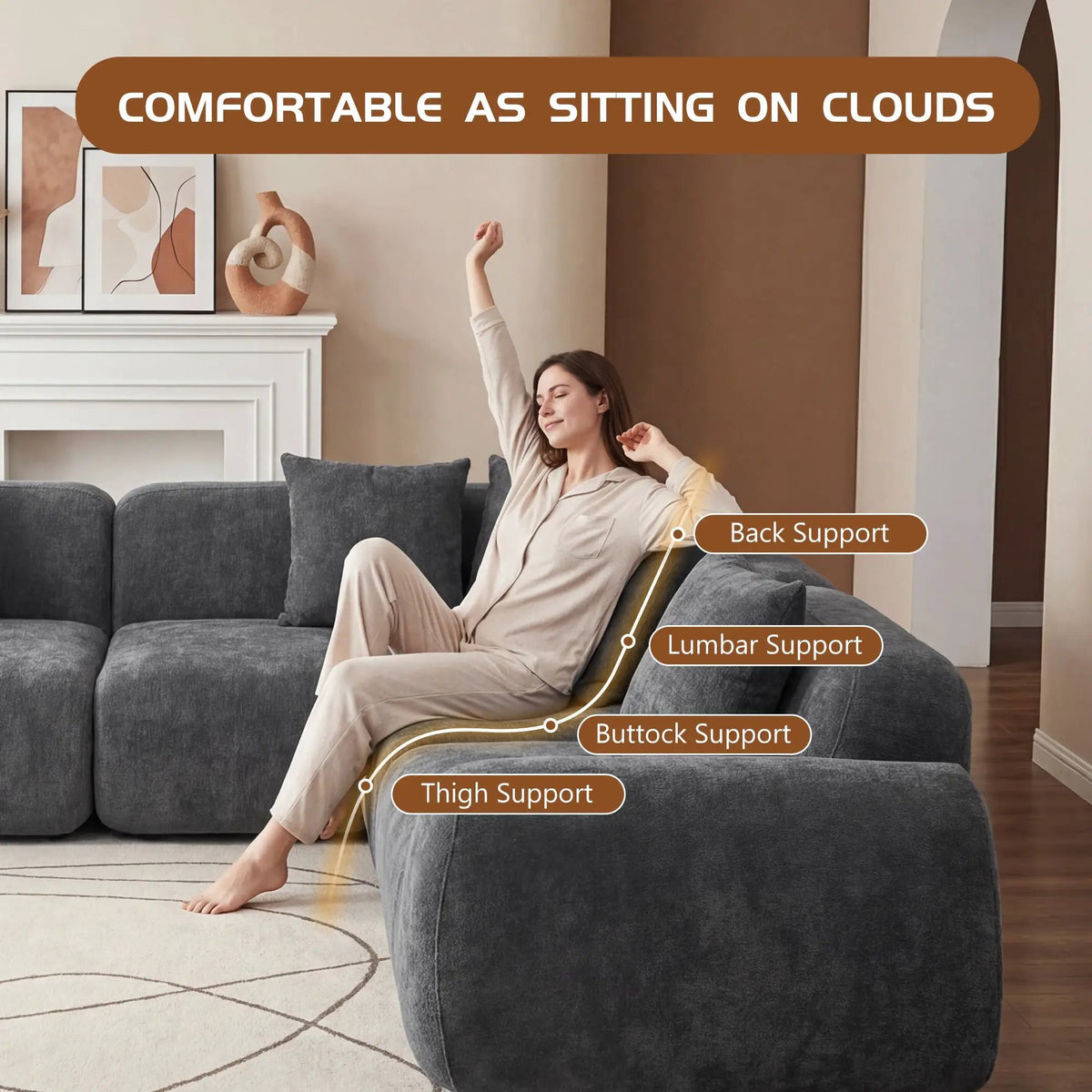 Oversized Cloud Velvet Curved Sectional Couch - 118' by HouseOfZazla