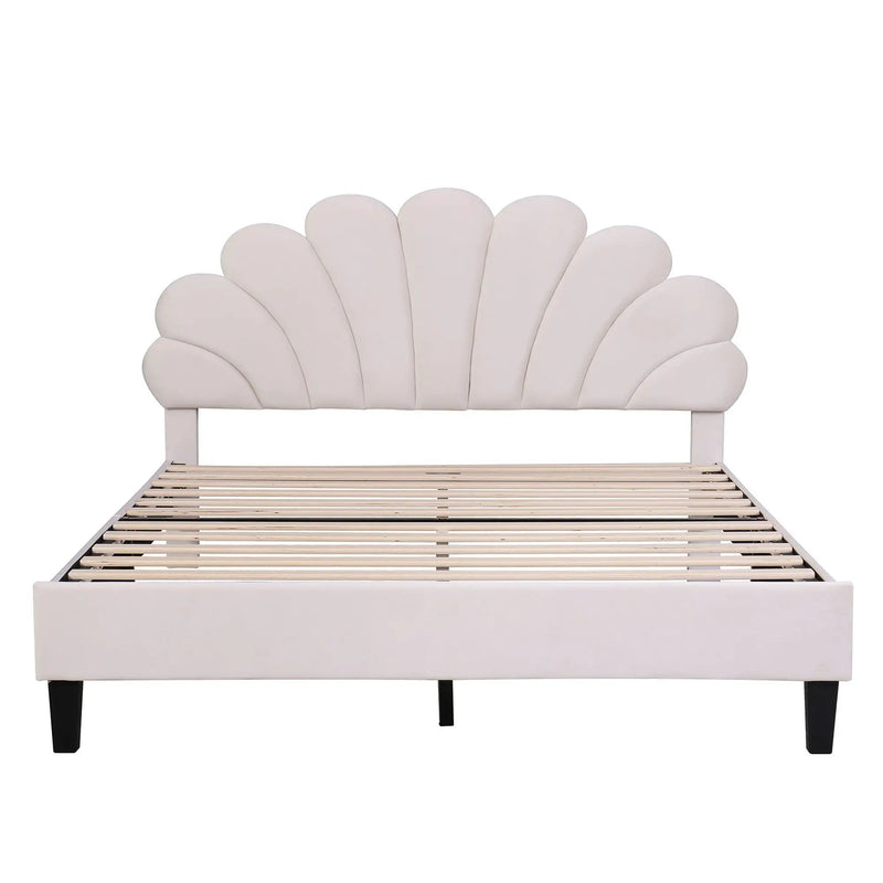 Upholstered Platform Bed With Flower Pattern Headboard by HouseOfZazla