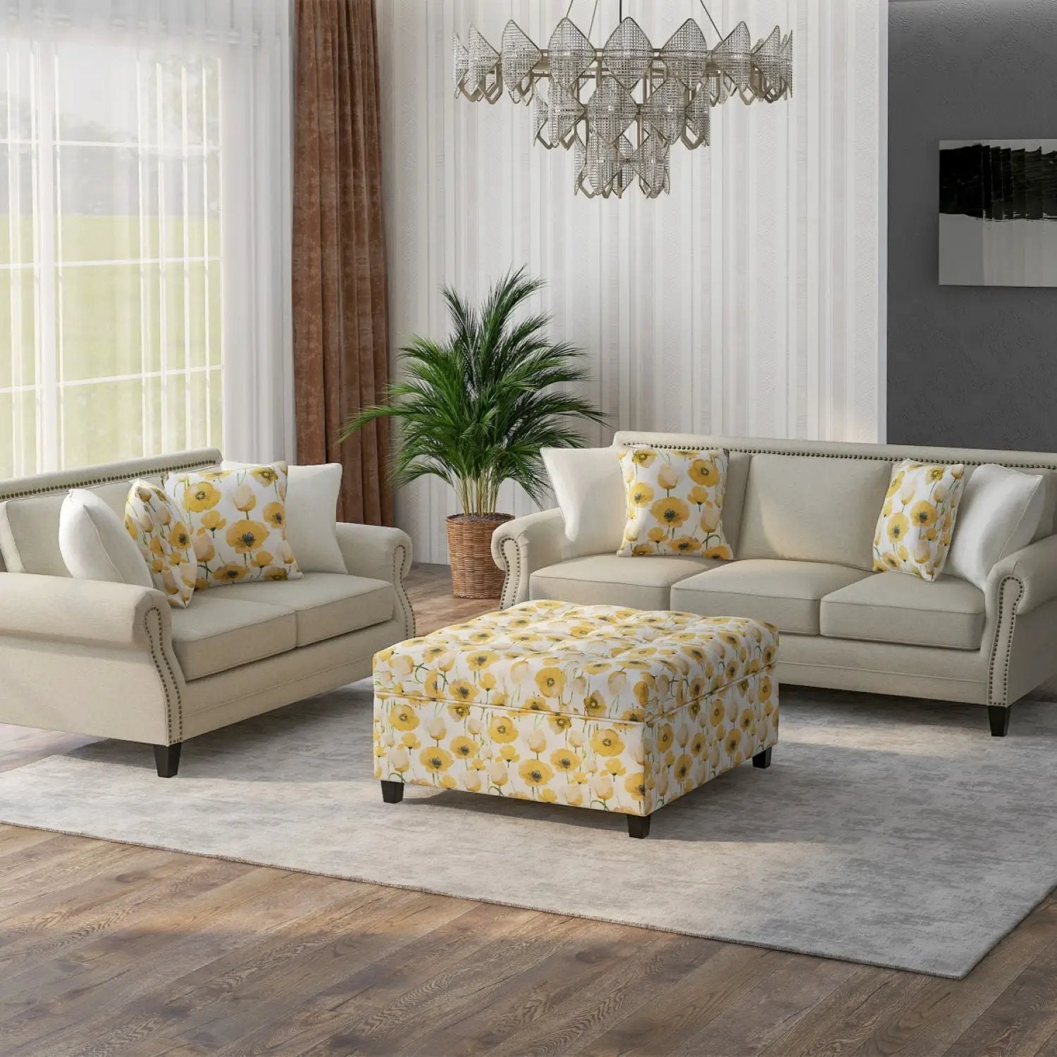Floral Storage Ottoman With Traditional Design - Gold by HouseOfZazla