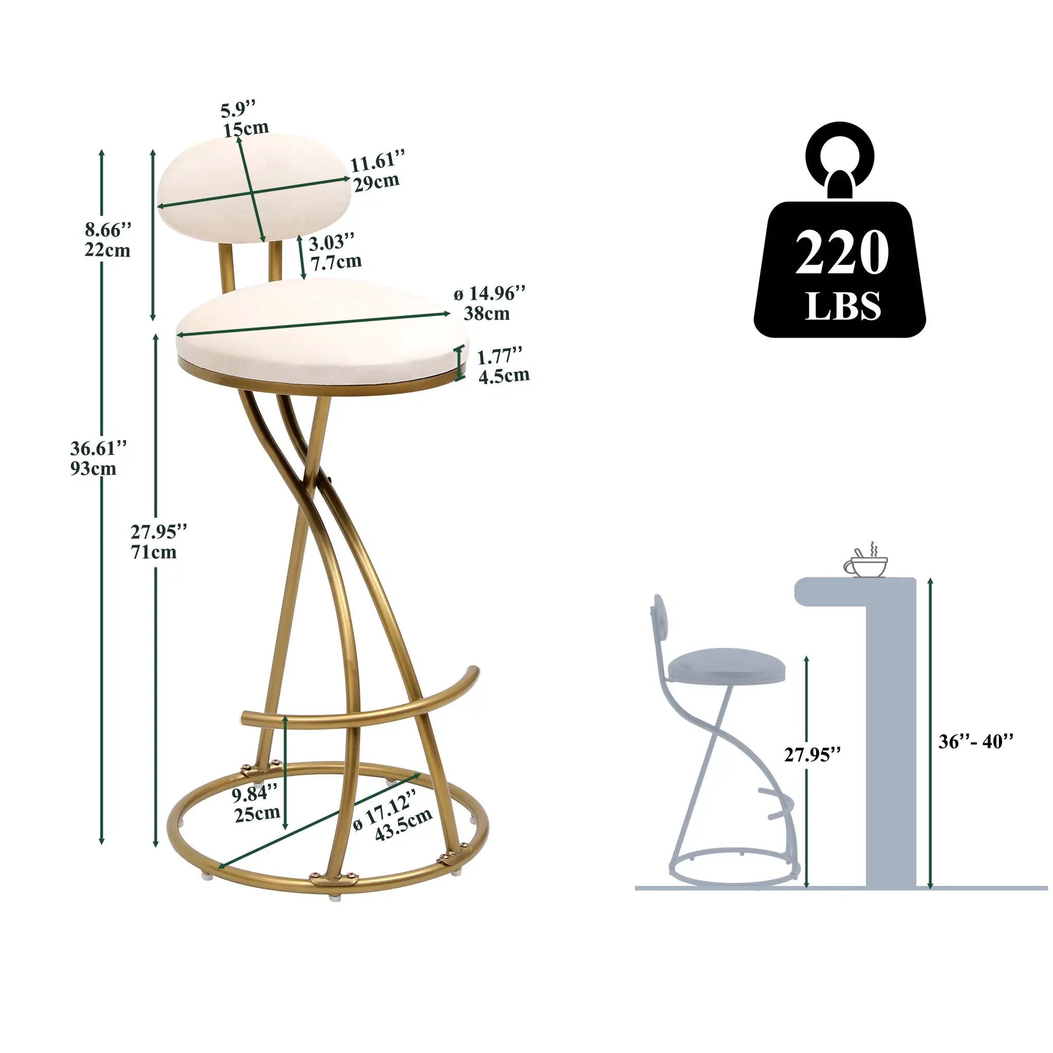Bar Stools Upholstered Counter Height Barstools For Kitchen Island Modern Dining Chairs With Footrest (Set of 2) by Unique Piece Furniture