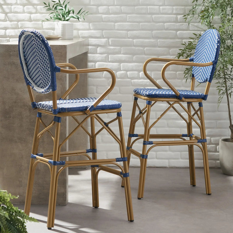 Outdoor Wicker And Aluminum French Barstools (Set of 2) by HouseOfZazla