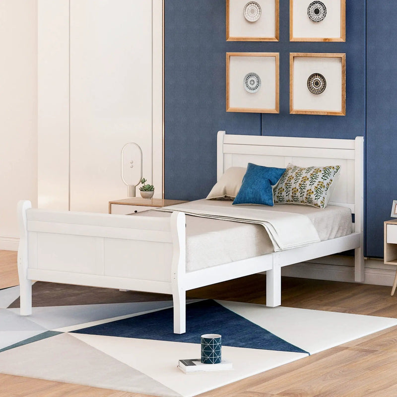 Platform Bed Frame Mattress Foundation Sleigh Bed With Headboard / Footboard / Wood Slat Suppor by HouseOfZazla