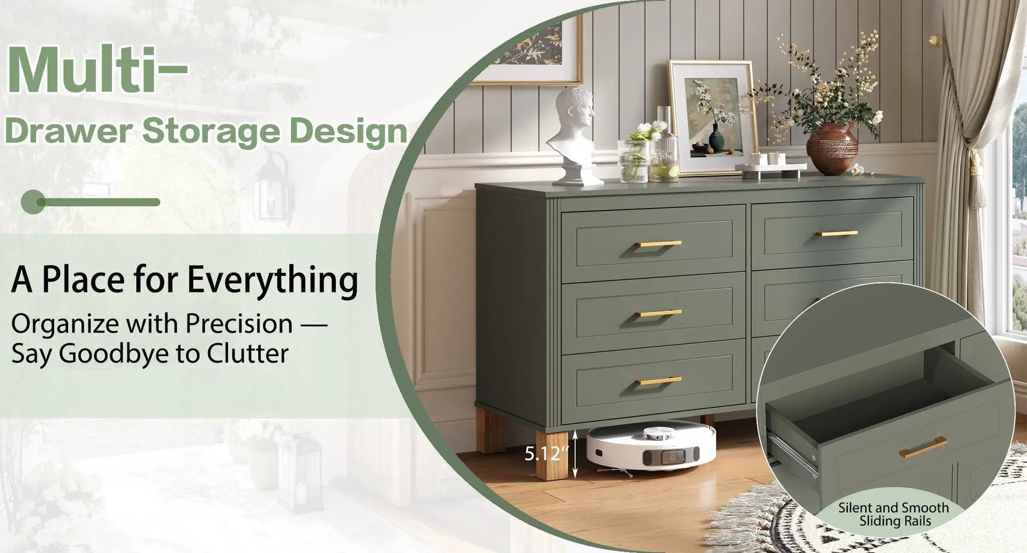 6-Drawer Double Dresser in Olive by HouseOfZazla