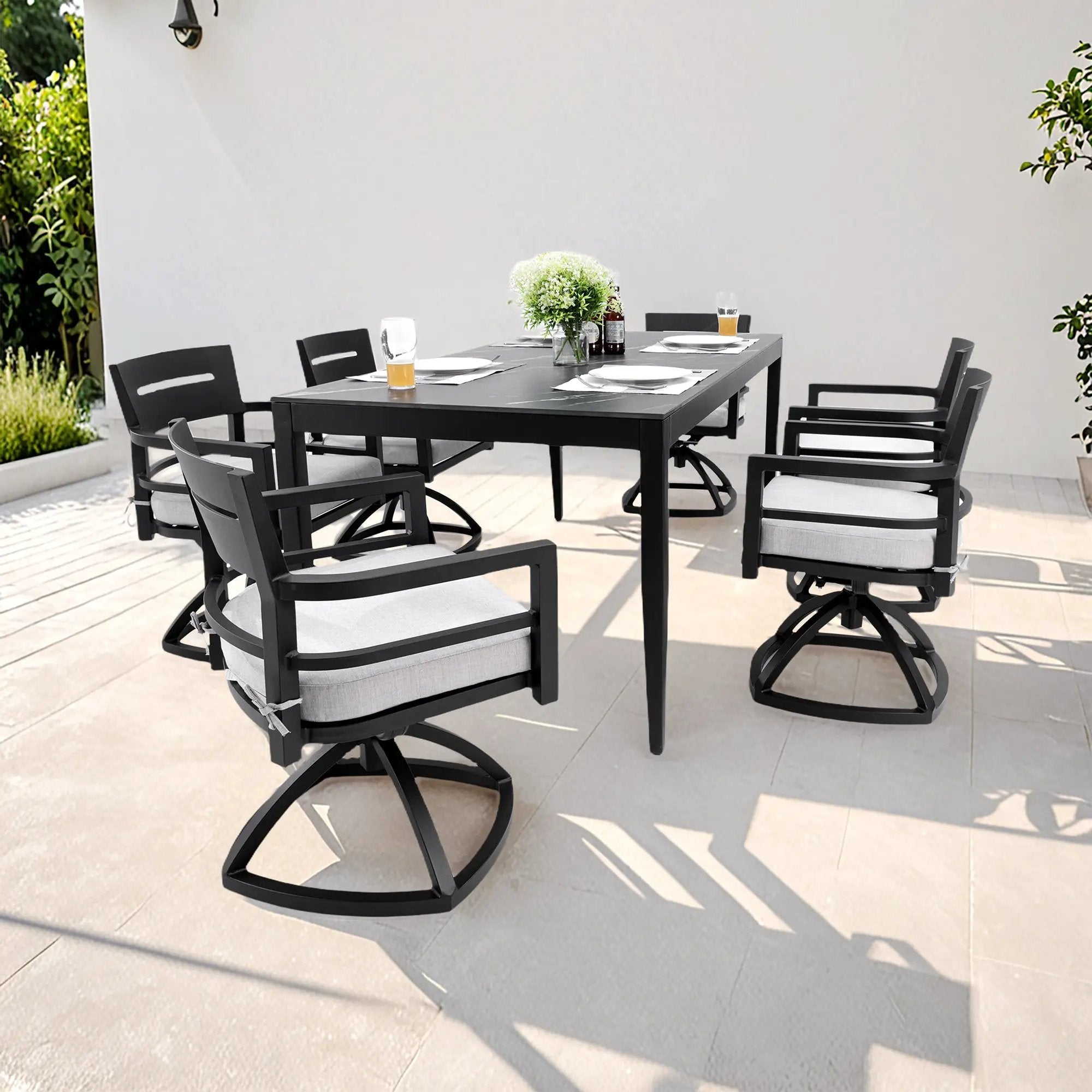 Modern 7-Piece Outdoor Patio Aluminum Dining Set by HouseOfZazla