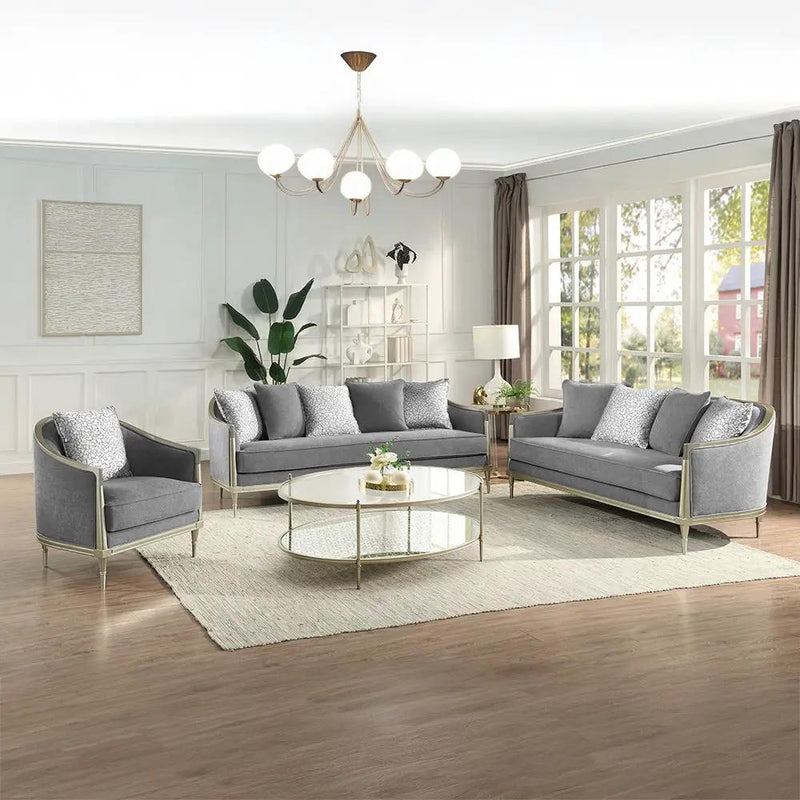 Fernando - Loveseat With 4 Pillows - Gray Chenille & Champagne by Unique Piece Furniture