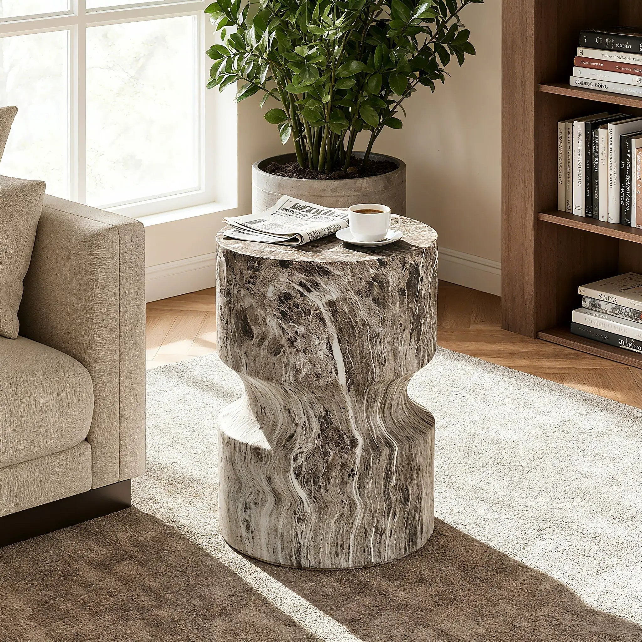 Outdoor Geometric Round End Table - Marble by HouseOfZazla