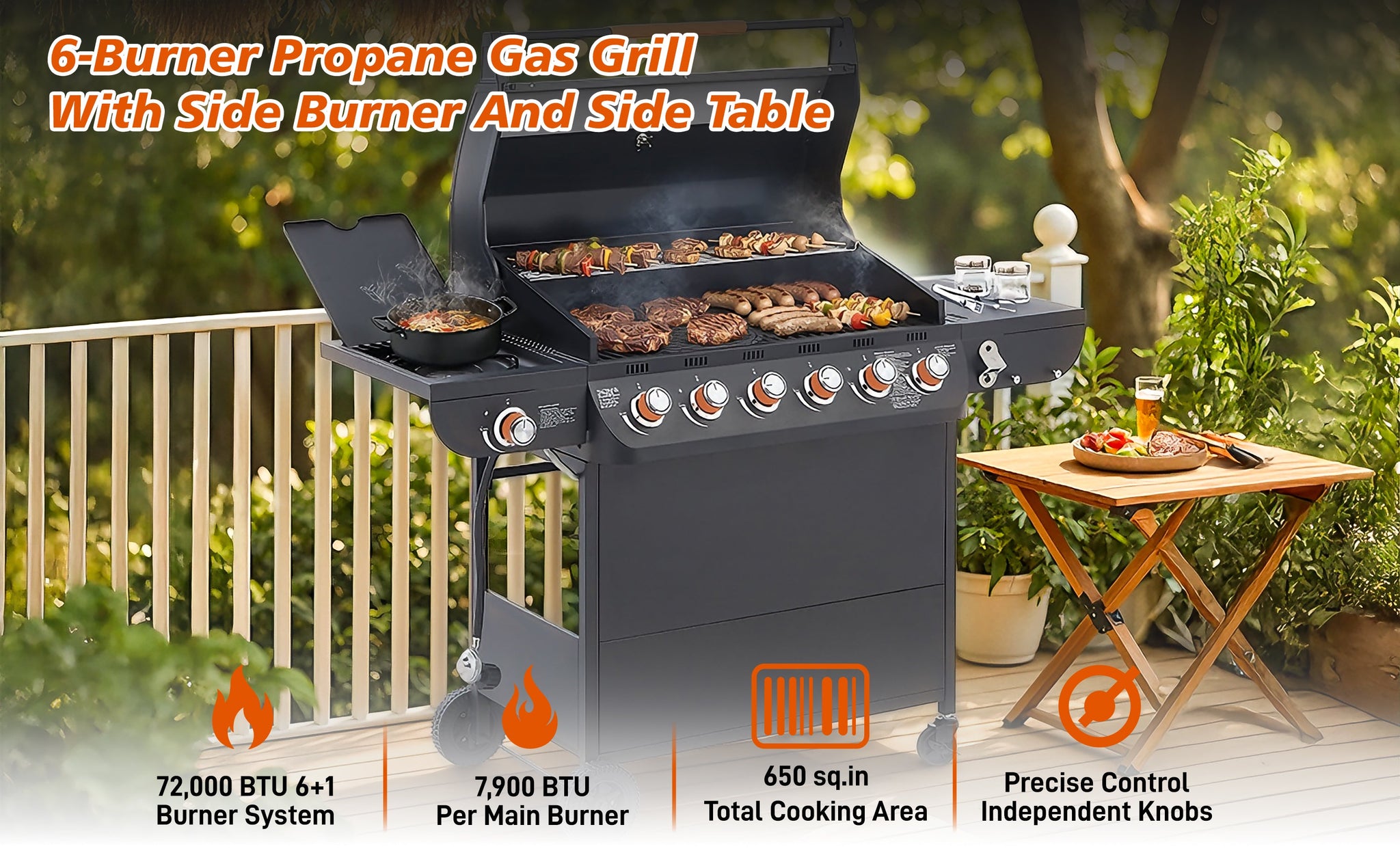 6 Burner BBQ Propane Gas Grill with Side Burner by HouseOfZazla