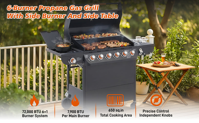 6 Burner BBQ Propane Gas Grill with Side Burner by HouseOfZazla