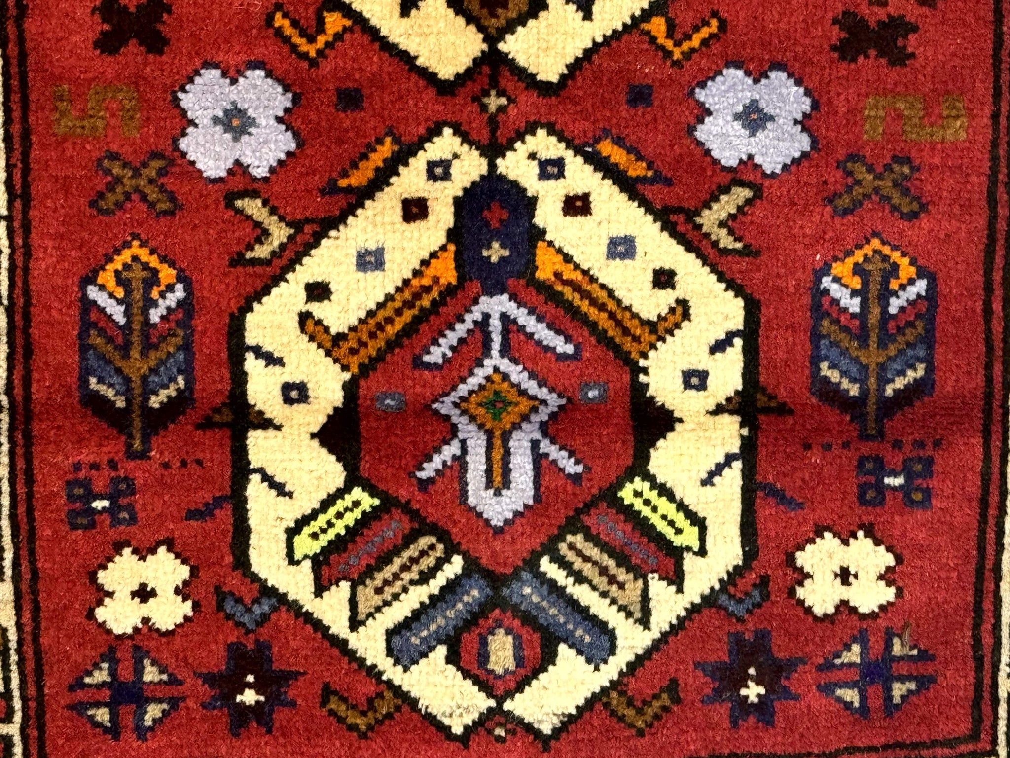 Small Persian Tribal Rug, Red and Ivory, Baluch Rug by Jewel Rugs