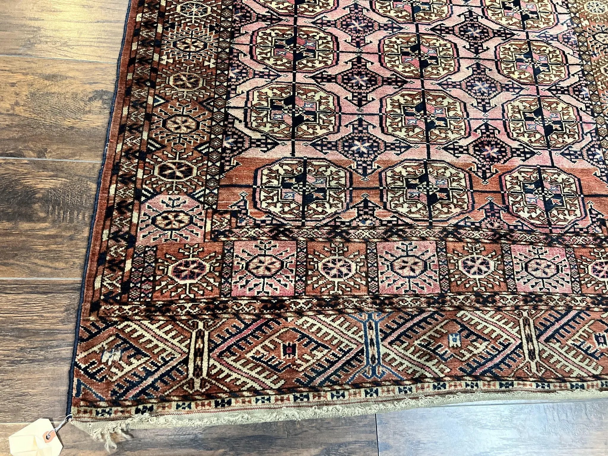 Persian Turkoman Rug 4x6, Wool Hand Knotted Antique Bokhara Carpet, Red Pink, Handmade Tribal Oriental Rug 4 x 6 ft by Jewel Rugs
