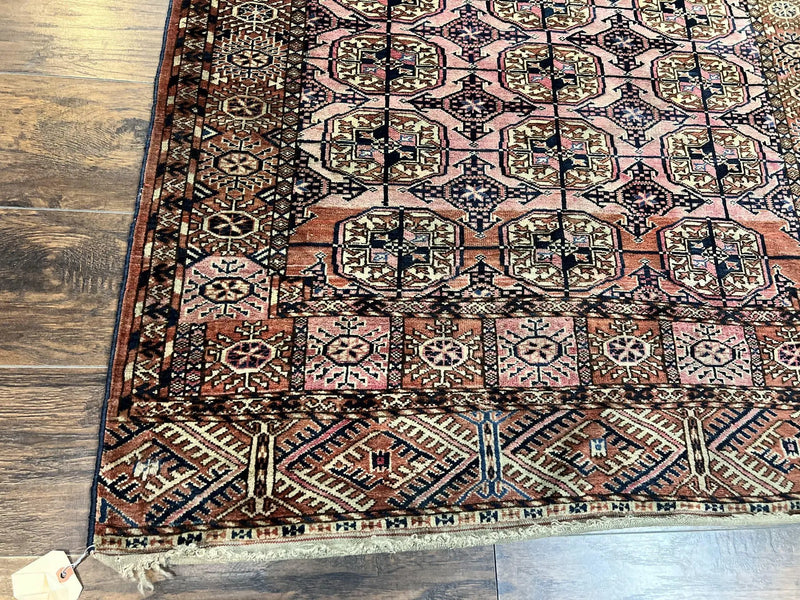 Persian Turkoman Rug 4x6, Wool Hand Knotted Antique Bokhara Carpet, Red Pink, Handmade Tribal Oriental Rug 4 x 6 ft by Jewel Rugs