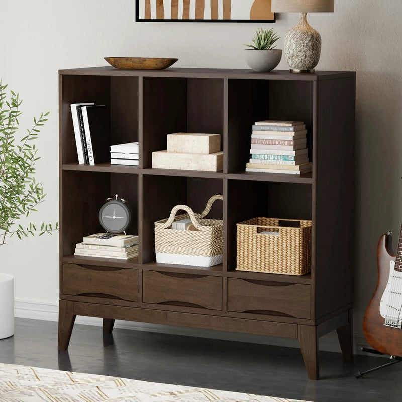 Harper - Low 6 Cube Storage With Drawers - Walnut Brown by HouseOfZazla