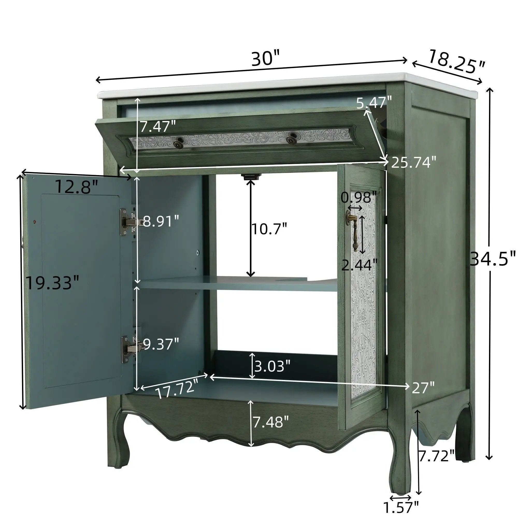 Bathroom Vanity With Rectangle Sink And Tip Out Tray - Antique Blue Green by HouseOfZazla