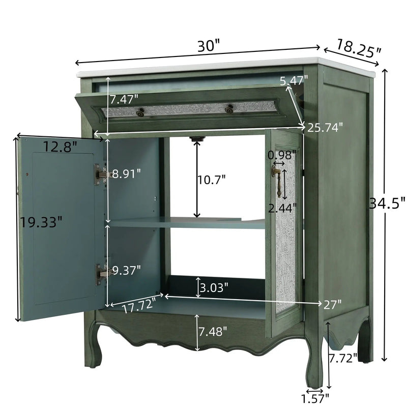 Bathroom Vanity With Rectangle Sink And Tip Out Tray - Antique Blue Green by HouseOfZazla