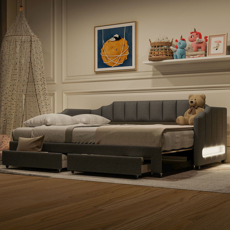 Extendable Daybed With LED Light And 2 Storage Drawers by HouseOfZazla