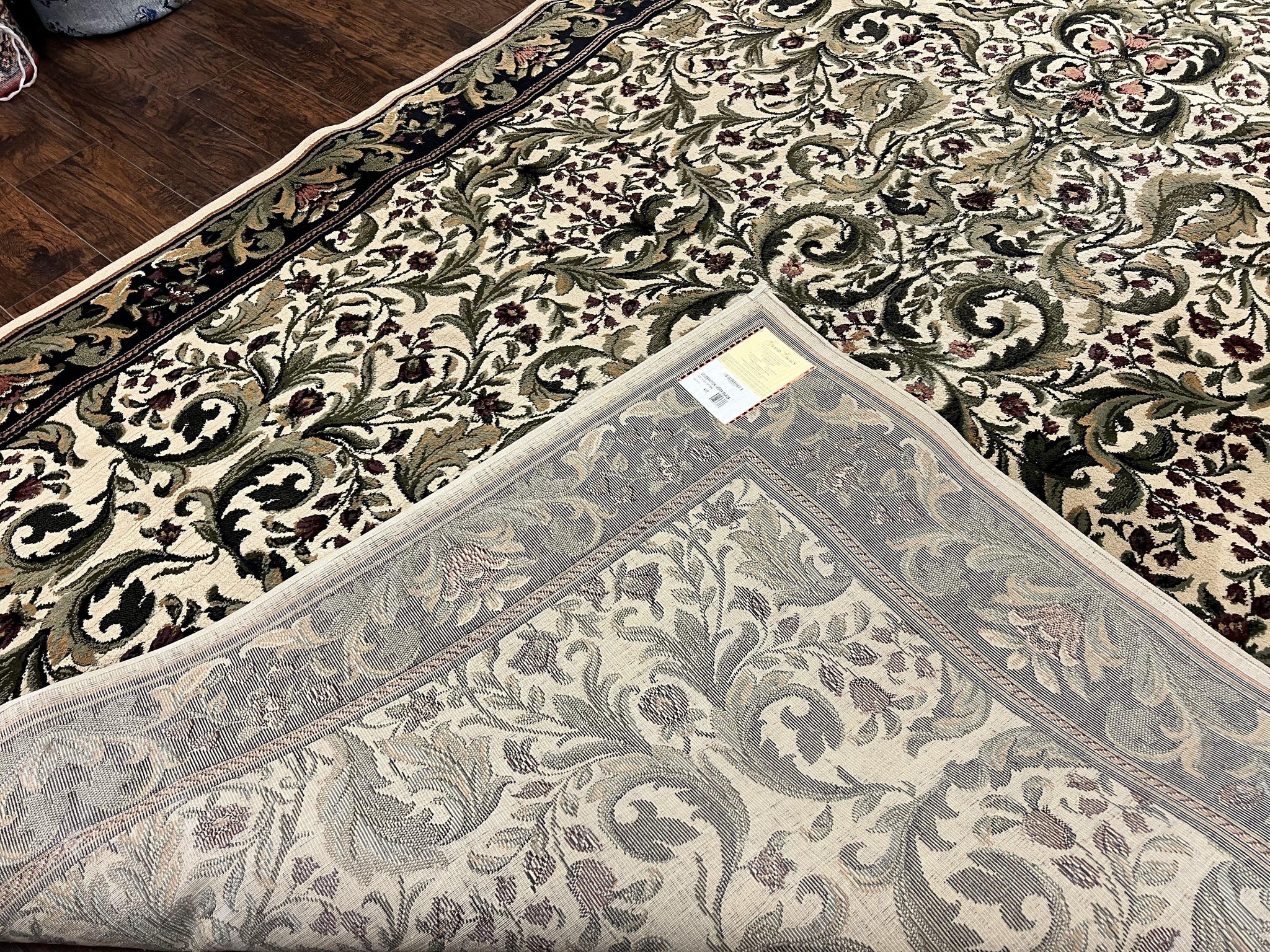 Oriental Rug 8x11, Floral Pattern, Ivory and Black by Jewel Rugs