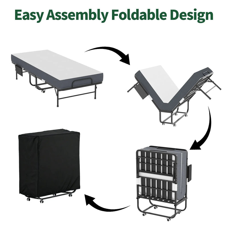 75 Inch Folding Bed with 5" Memory Foam Mattress by HouseOfZazla