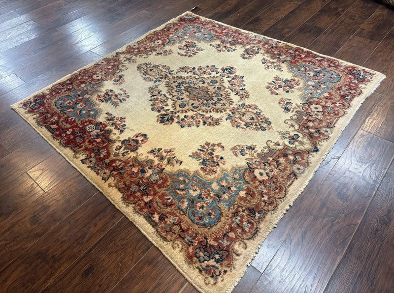 Square Persian Kerman Rug, Beige/Cream and Light Blue, Traditional Persian Rug, 5.5 x 5.5 ft by Jewel Rugs
