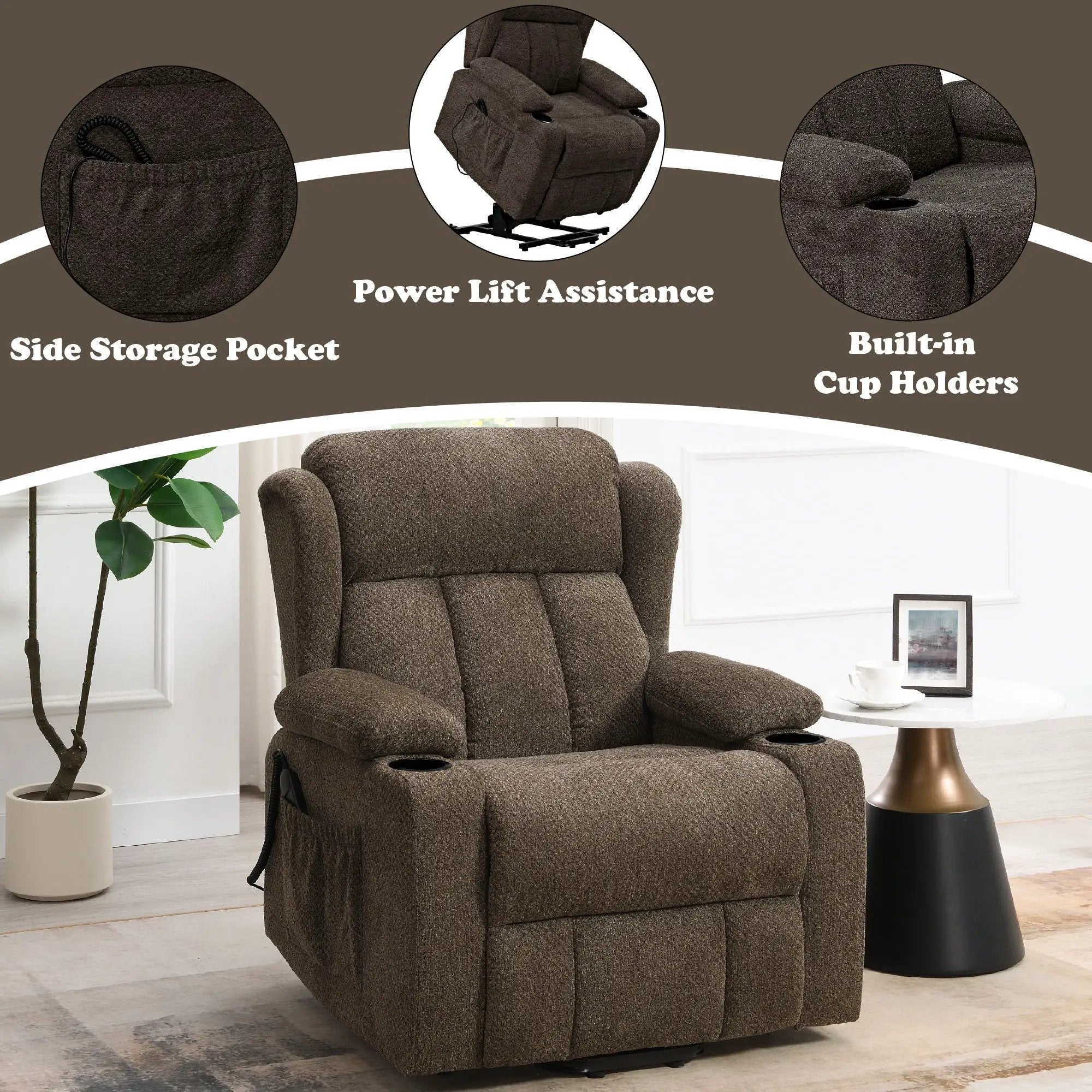 Lusio - Power Motion Recliner With Lift & Cup Holder - Brown by Unique Piece Furniture