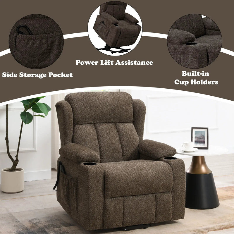 Lusio - Power Motion Recliner With Lift & Cup Holder - Brown by HouseOfZazla