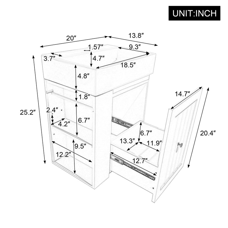 20-Inch Bathroom Vanity with Ceramic Sink and Storage Cabinet by HouseOfZazla