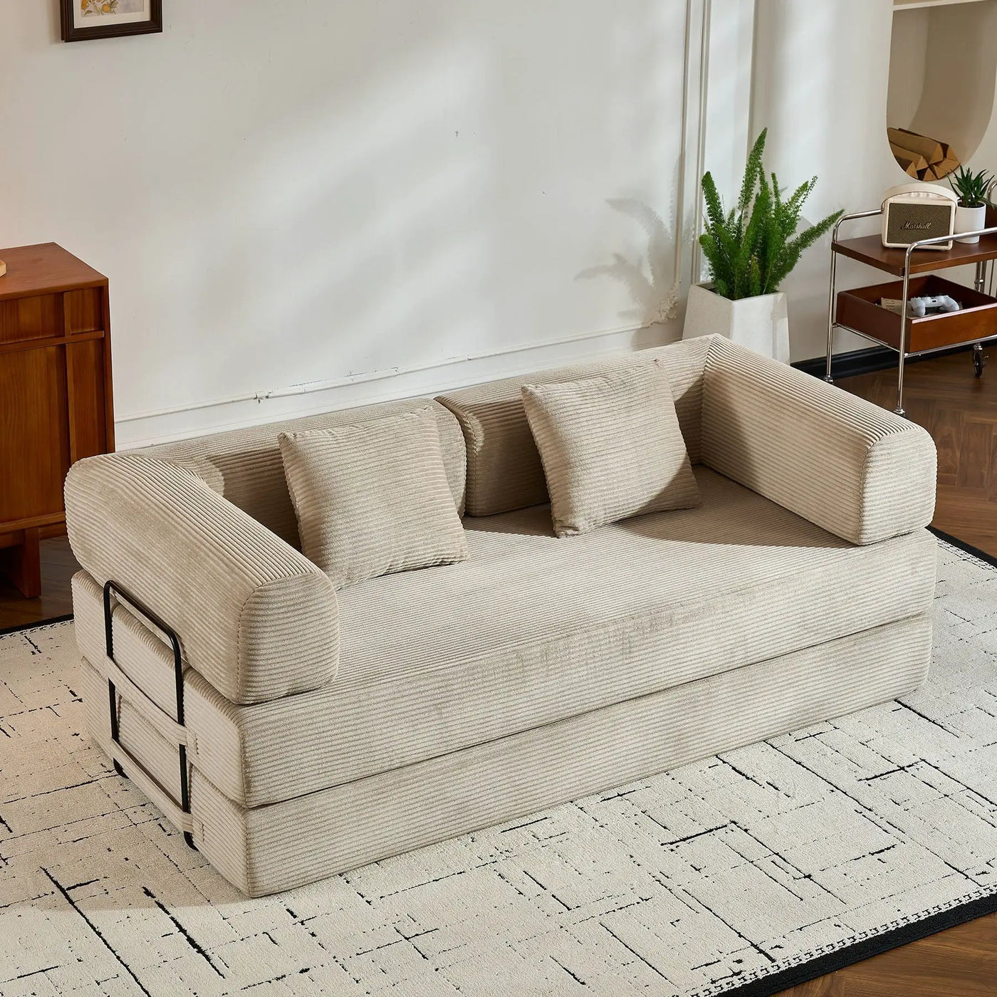 Convertible Sleeper Sofa Bed With Cylindrical Pillow, With Fixed Shape Frame by Unique Piece Furniture