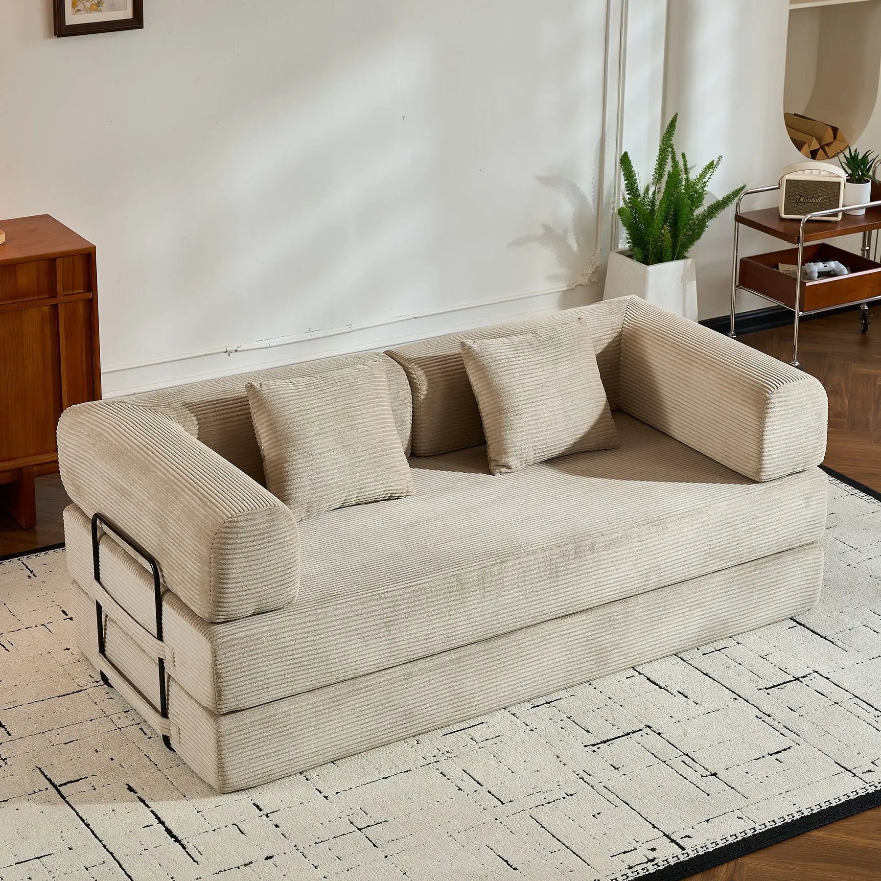 Convertible Sleeper Sofa Bed With Cylindrical Pillow, With Fixed Shape Frame by Unique Piece Furniture