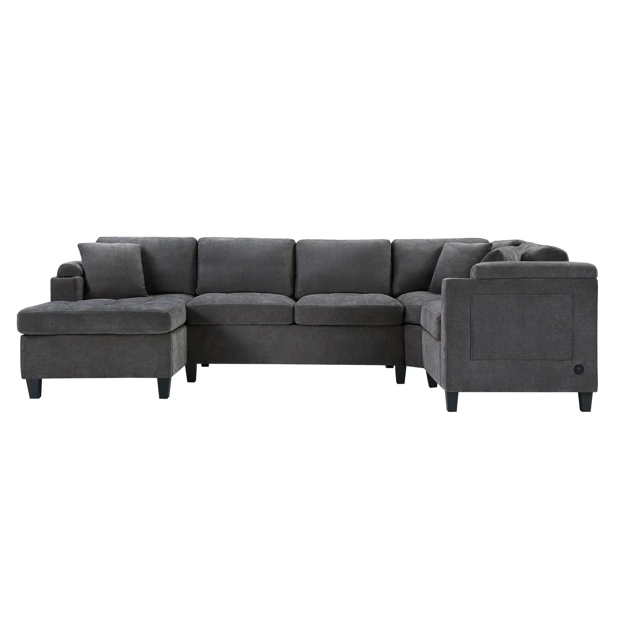 U Shaped Sectional Sofa, Corner Living Room Couch With Built In Cup Holders, Storage, USB Ports by Unique Piece Furniture