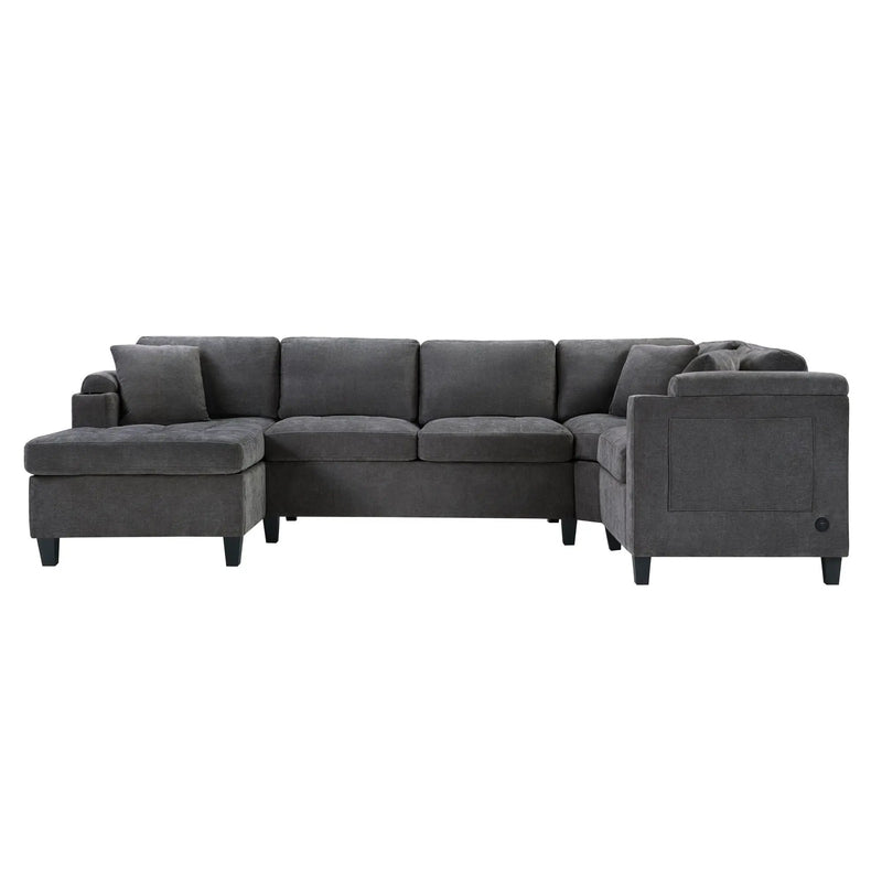 U Shaped Sectional Sofa, Corner Living Room Couch With Built In Cup Holders, Storage, USB Ports by HouseOfZazla