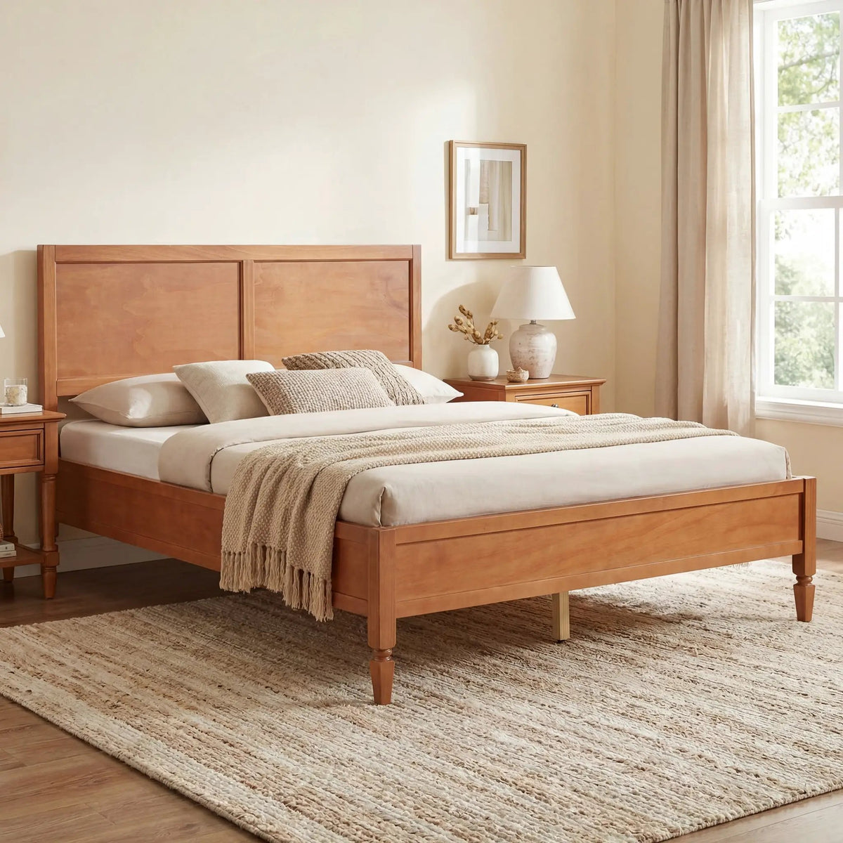 Queen Size Wood Platform Bed Frame with Classic Panel Headboard by HouseOfZazla