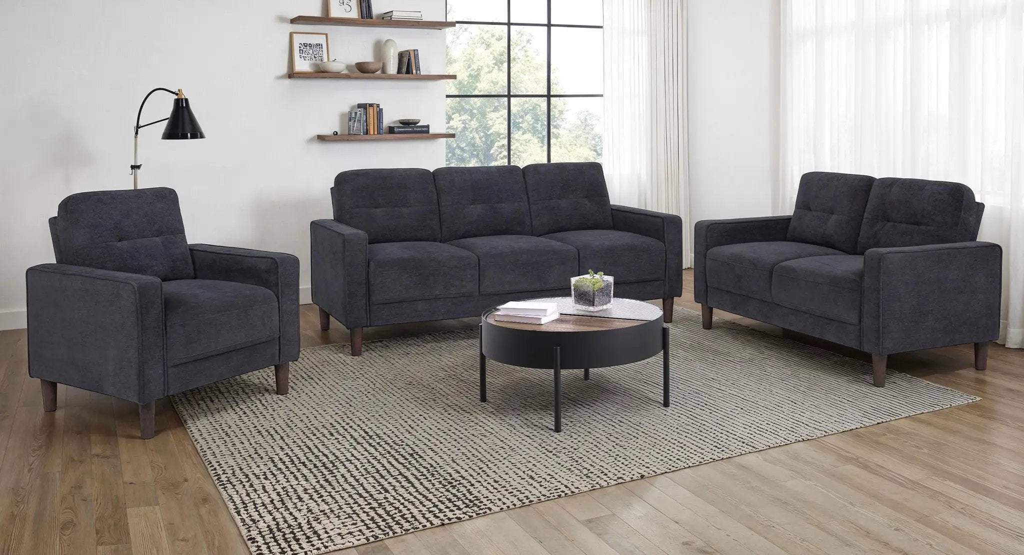 Bowen II 3-piece Upholstered Track Arm Sofa Set Steel Grey by Unique Piece Furniture