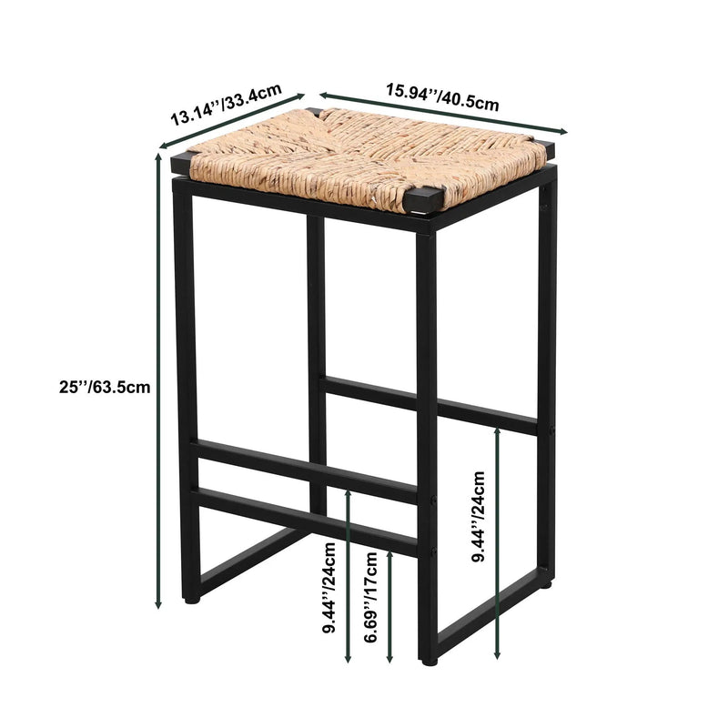 25" Height Backless Water Hyacinth Woven Bar Stools With Footrest (Set of 2) - Natural by Unique Piece Furniture