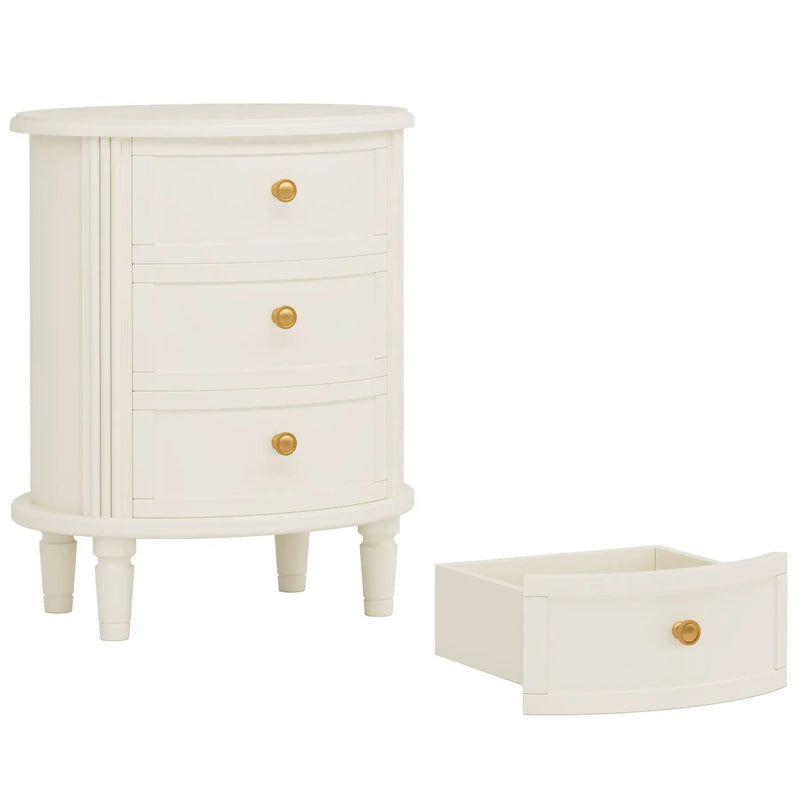 Oval Nightstand With 3 Drawers, Bedside Table - White by HouseOfZazla