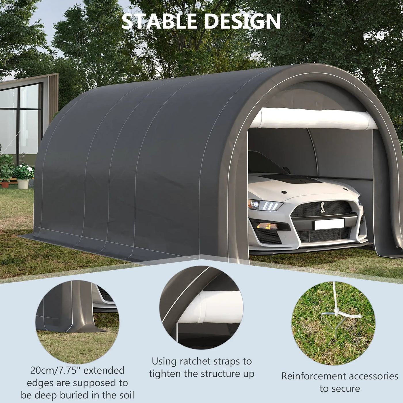 Outsunny - 10' x 16' Carport, Heavy Duty Portable Garage Storage Tent With Large Zippered Door, Anti-Uv Pe Canopy Cover For Car, Truck, Boat, Motorcycle, Bike, Garden Tools, Outdoor Work by Unique Piece Furniture