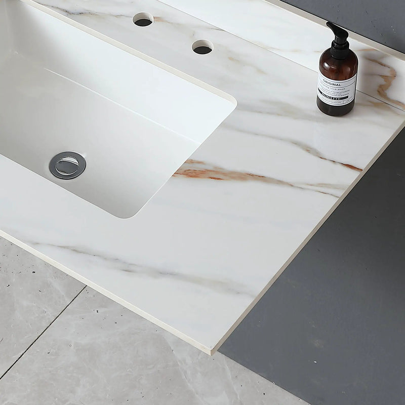 Vanity Top With Undermount Sink And Backsplash, Sintered Stone by HouseOfZazla