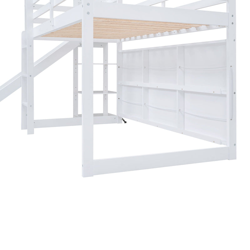 House Loft Bed With Slide, Storage Shelves And Light, Climbing Ramp by Unique Piece Furniture